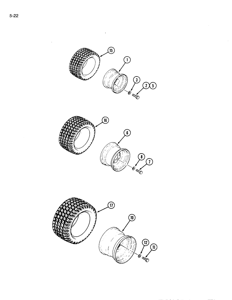 Схема запчастей Case IH 1120 - (5-22) - FRONT WHEELS, TURF TIRES (05) - STEERING