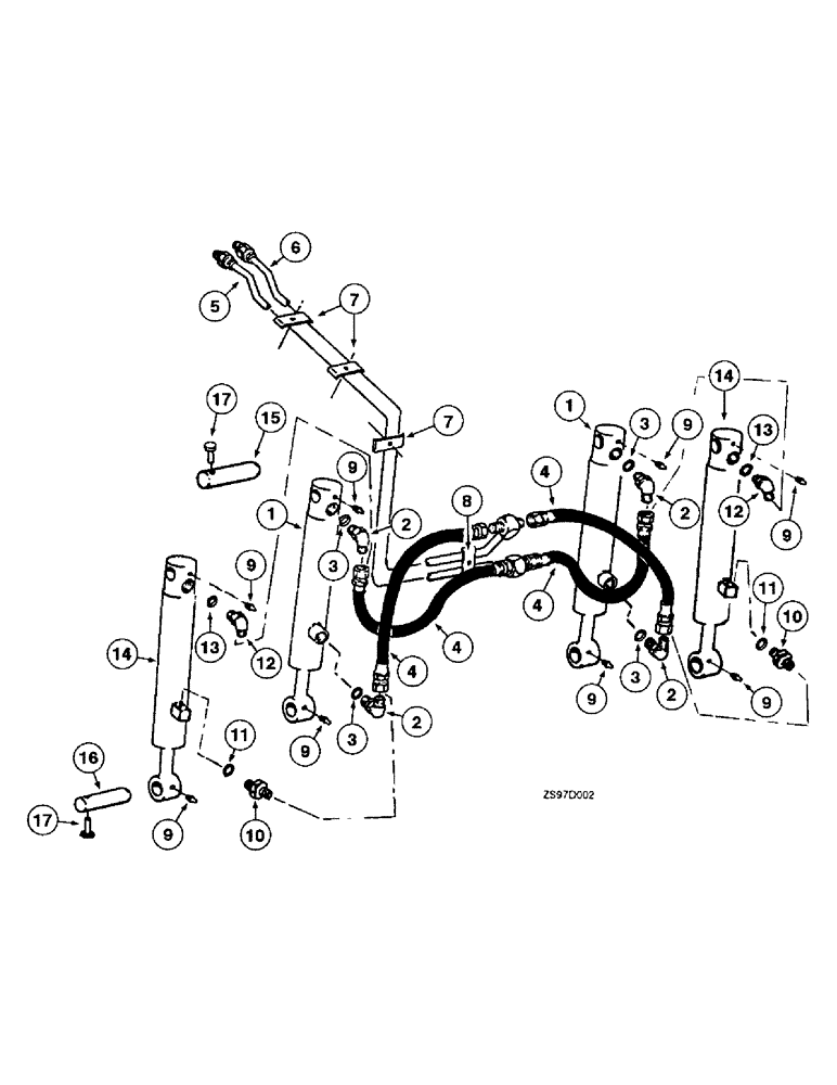 Схема запчастей Case IH 2250 - (2-28) - BUCKET HYDRAULICS, TRACTOR VALVE TO BUCKET CYLINDERS 