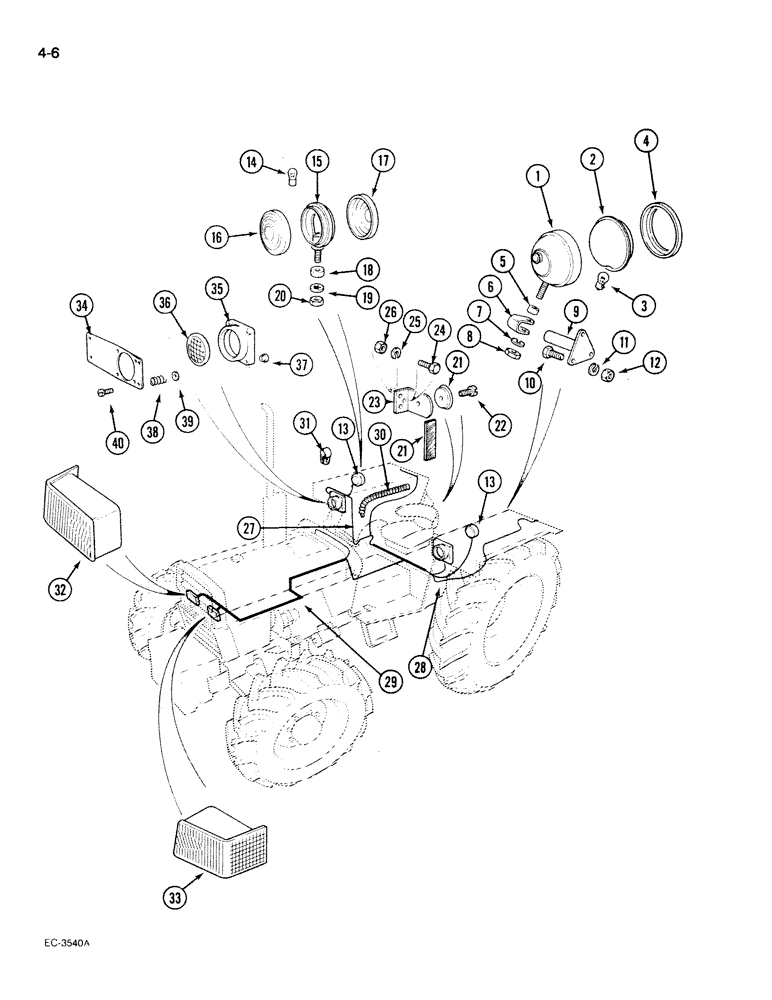 Схема запчастей Case IH 395 - (4-006) - LIGHTS AND HARNESS, FLAT TOP FENDERS (04) - ELECTRICAL SYSTEMS