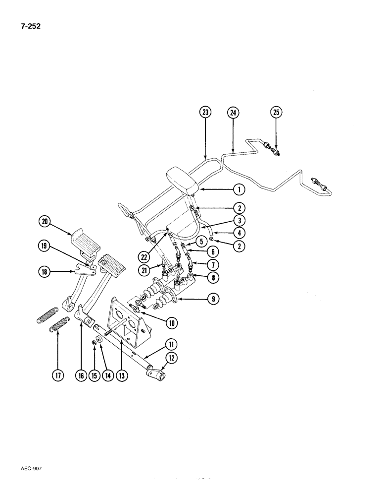 Схема запчастей Case IH 385 - (7-252) - BRAKE PEDALS, RESERVOIR AND PIPES (07) - BRAKES