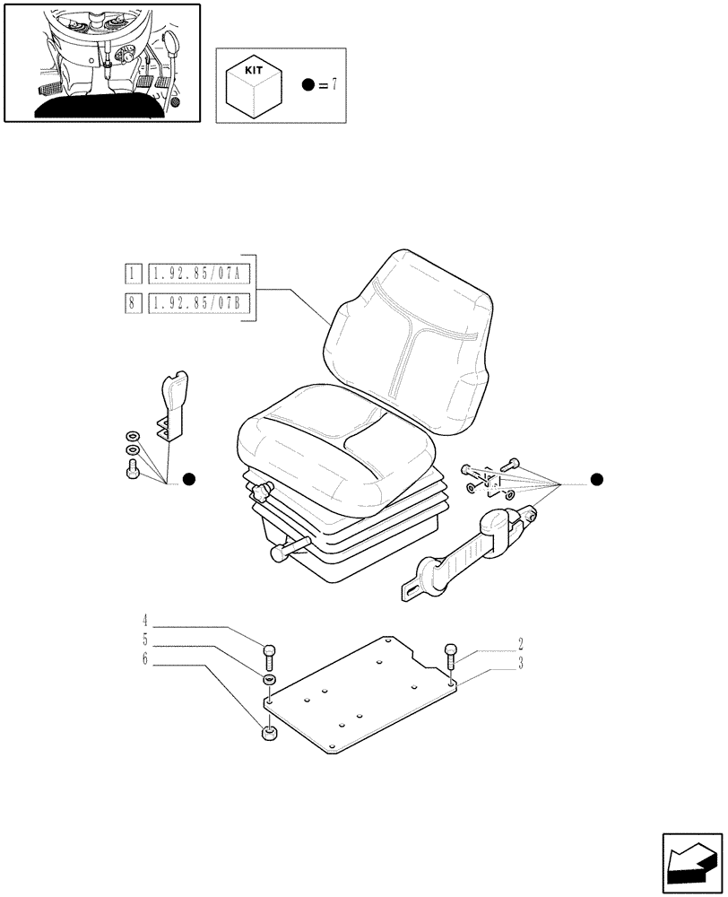 Схема запчастей Case IH JX1070N - (1.92.85/07) - (VAR.956) WHEAT PVC SEAT WITH BELTS, WITH SWITCH - L/CAB (10) - OPERATORS PLATFORM/CAB