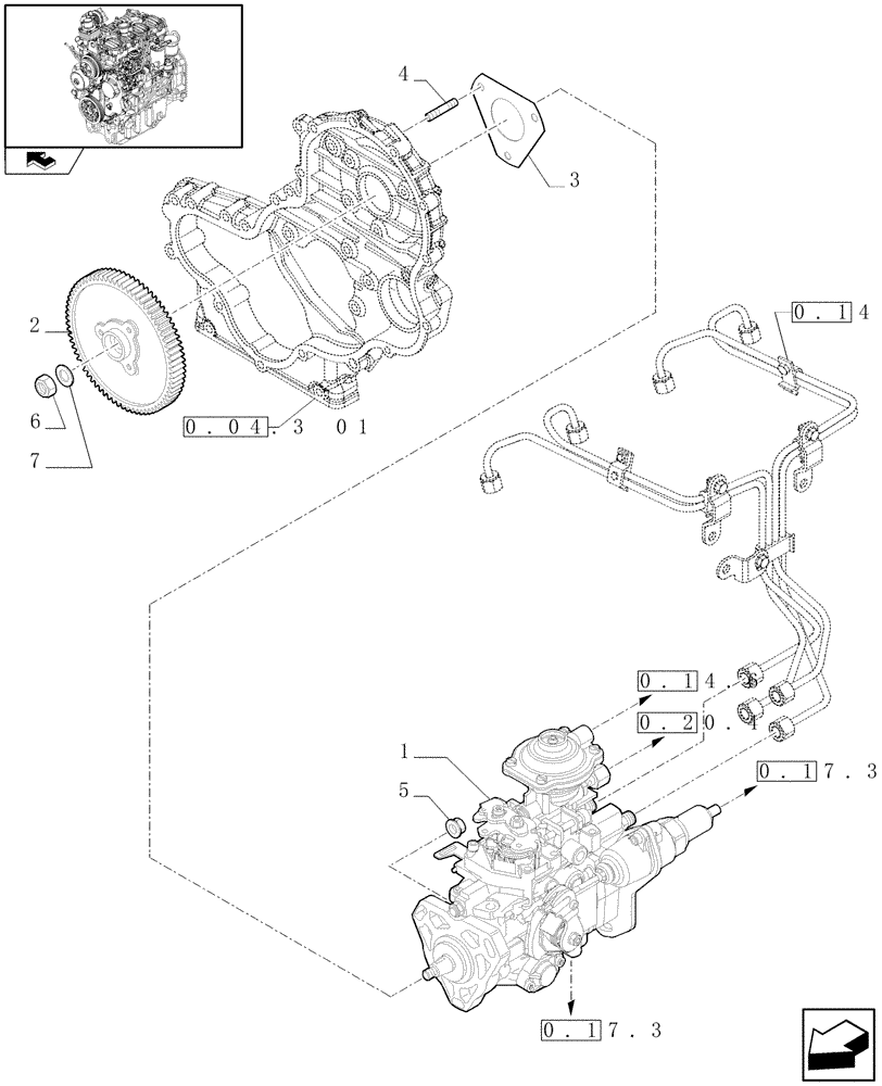 Схема запчастей Case IH FARMALL 85N - (0.14.0/02) - INJECTION PUMP (01) - ENGINE