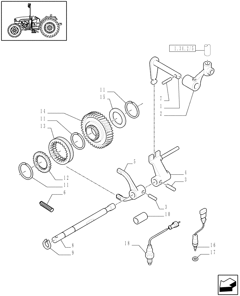 Схема запчастей Case IH JX1075C - (1.28.1/08) - (VAR.117) CREEPER TRANSMISSION FOR HI-LO 44X16 (30KM/H) - ROD AND FORK (03) - TRANSMISSION