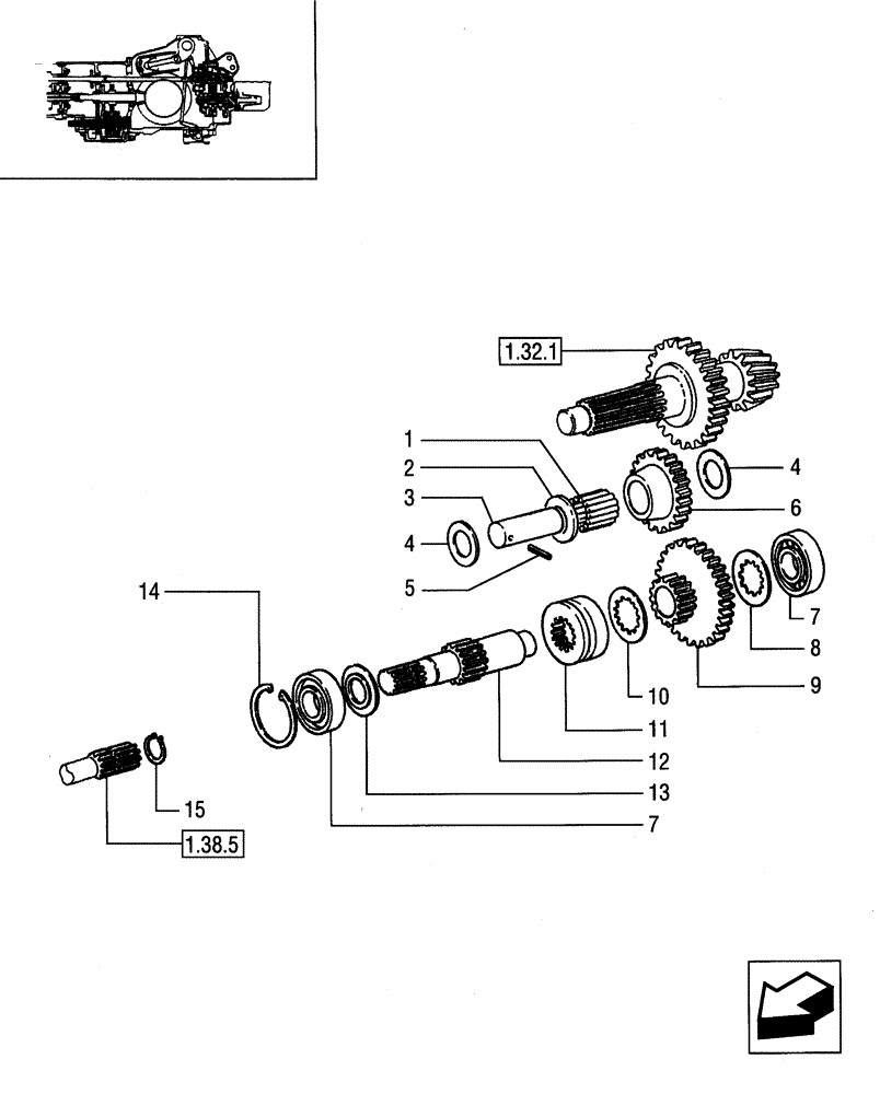 Схема запчастей Case IH JX90 - (1.33.1/02) - (VAR.449) DRIVING GEAR - SHAFT, BEARINGS AND GEARS (04) - FRONT AXLE & STEERING