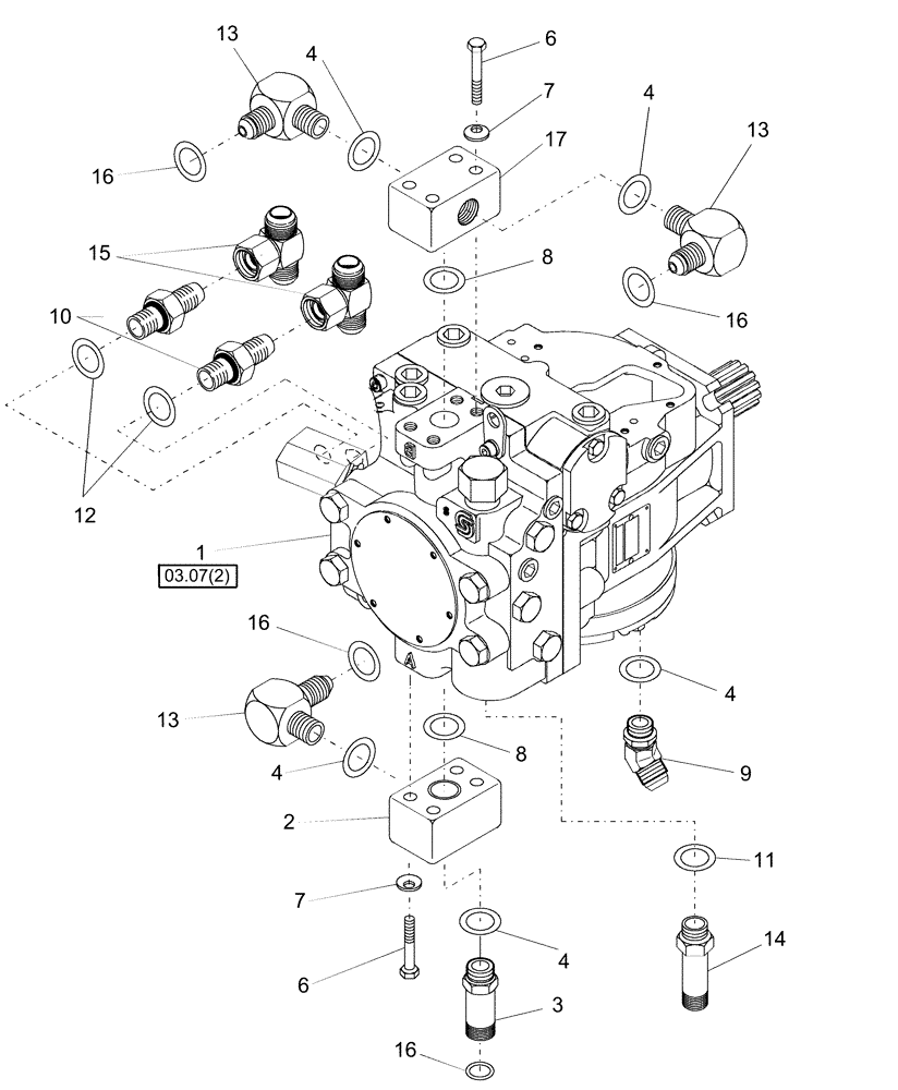 Схема запчастей Case IH WD1903 - (03.07[1]) - PISTON PUMP FITTINGS (03) - TRANSMISSION