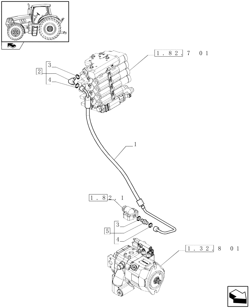 Схема запчастей Case IH MAXXUM 115 - (1.82.1/01) - PILOT HOSE FOR ELECTROHYDRAULIC REAR REMOTES (07) - HYDRAULIC SYSTEM