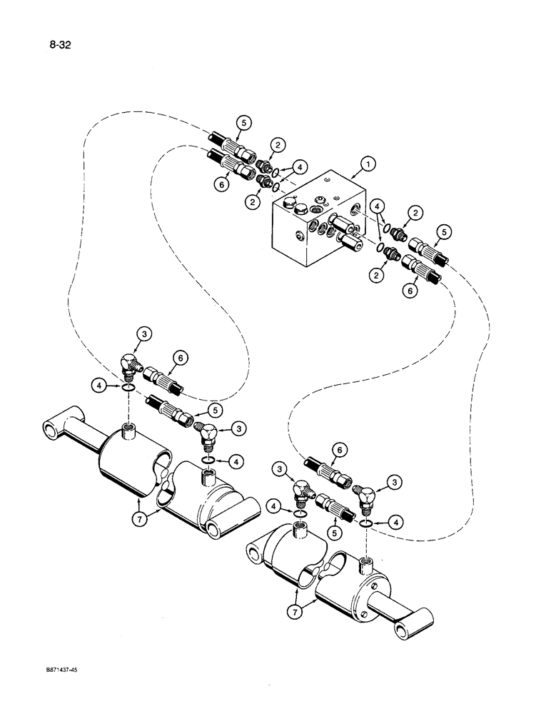 Схема запчастей Case IH 8600 - (8-32) - HYDRAULIC CONTROL LINES, TO WING FOLD CYLINDERS (08) - HYDRAULICS