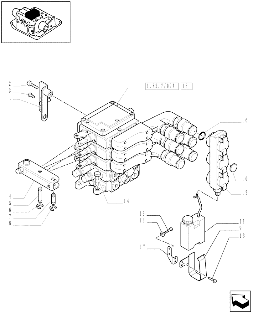 Схема запчастей Case IH MAXXUM 110 - (1.82.7/09[01A]) - 3 REMOTES (1NC+2CONFIG) FOR FIXED DISPLACEMENT PUMP FOR MDC AND RELEVANT PARTS - D6788 (VAR.331844) (07) - HYDRAULIC SYSTEM