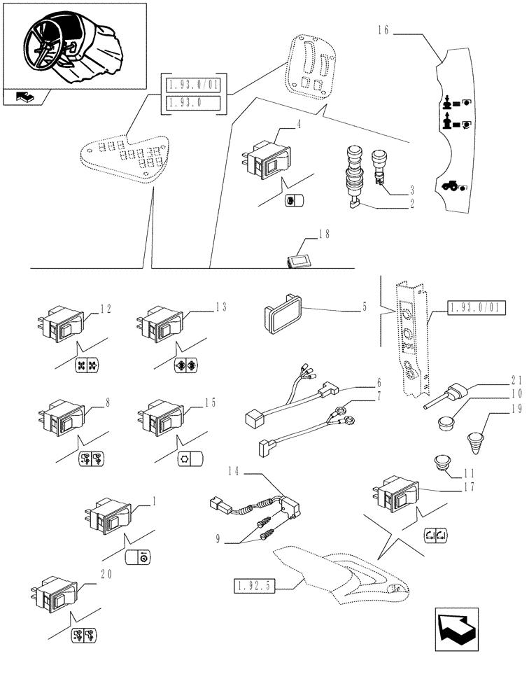 Схема запчастей Case IH PUMA 140 - (1.91.1[01]) - SWITCH AND RELATED PARTS (10) - OPERATORS PLATFORM/CAB