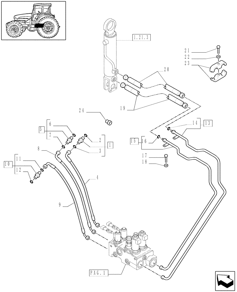 Схема запчастей Case IH MAXXUM 130 - (1.21.2[02]) - 4WD (CL.3) SUSPENDED FRONT AXLE - PIPES - C6385 (VAR.330414-330427) (03) - TRANSMISSION