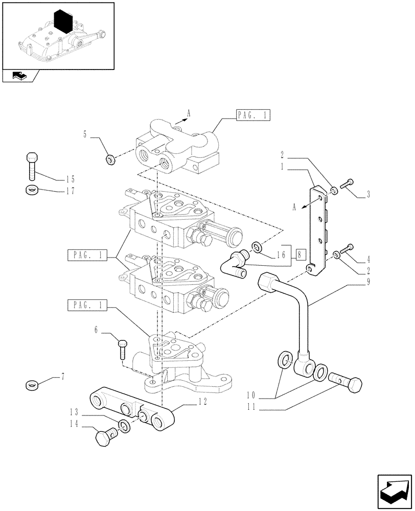 Схема запчастей Case IH FARMALL 95C - (1.82.7/06[03]) - 2 REAR REMOTE VALVES FOR MID-MOUNT AND MDC -  BRACKETS, UNION AND QUICK COUPLING (VAR.332108) (07) - HYDRAULIC SYSTEM