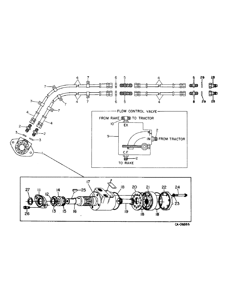 Схема запчастей Case IH 96 - (G-11) - HYDRAULIC MOTOR, FLOW CONTROL VALVE AND HOSES, HYDRAULIC DRIVE RAKES 