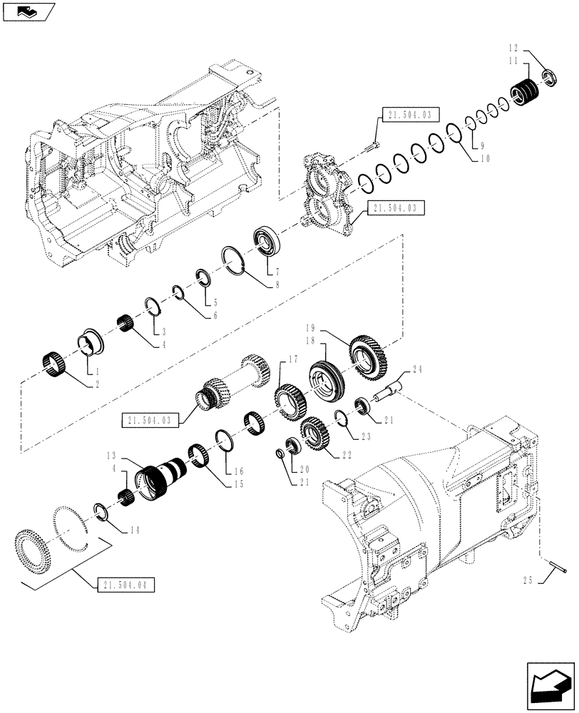 Схема запчастей Case IH PUMA 130 - (21.504.05) - TRANSMISSION - REVERSE AND II RANGE GEARS ON SECONDARY SHAFT (21) - TRANSMISSION