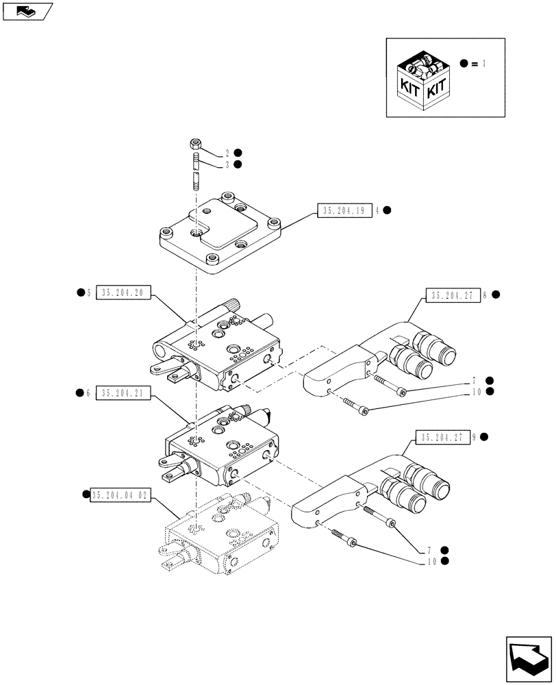 Схема запчастей Case IH PUMA 145 - (35.204.04[01]) - VAR - 335844 - MECHANICAL REAR REMOTE CONTROL VALVES - VALVE SECTIONS & QUICK COUPLERS - 3 VALVE W/ POWER BEYOND (35) - HYDRAULIC SYSTEMS