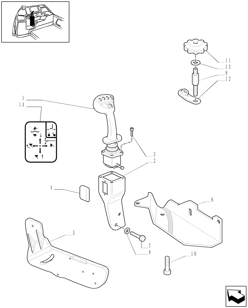 Схема запчастей Case IH MXU100 - (1.96.2/18) - (VAR.222-940) ELECTRONIC JOYSTICK GOVERNING CONTROL VALVES FOR LOADER - JOYSTICK (10) - OPERATORS PLATFORM/CAB