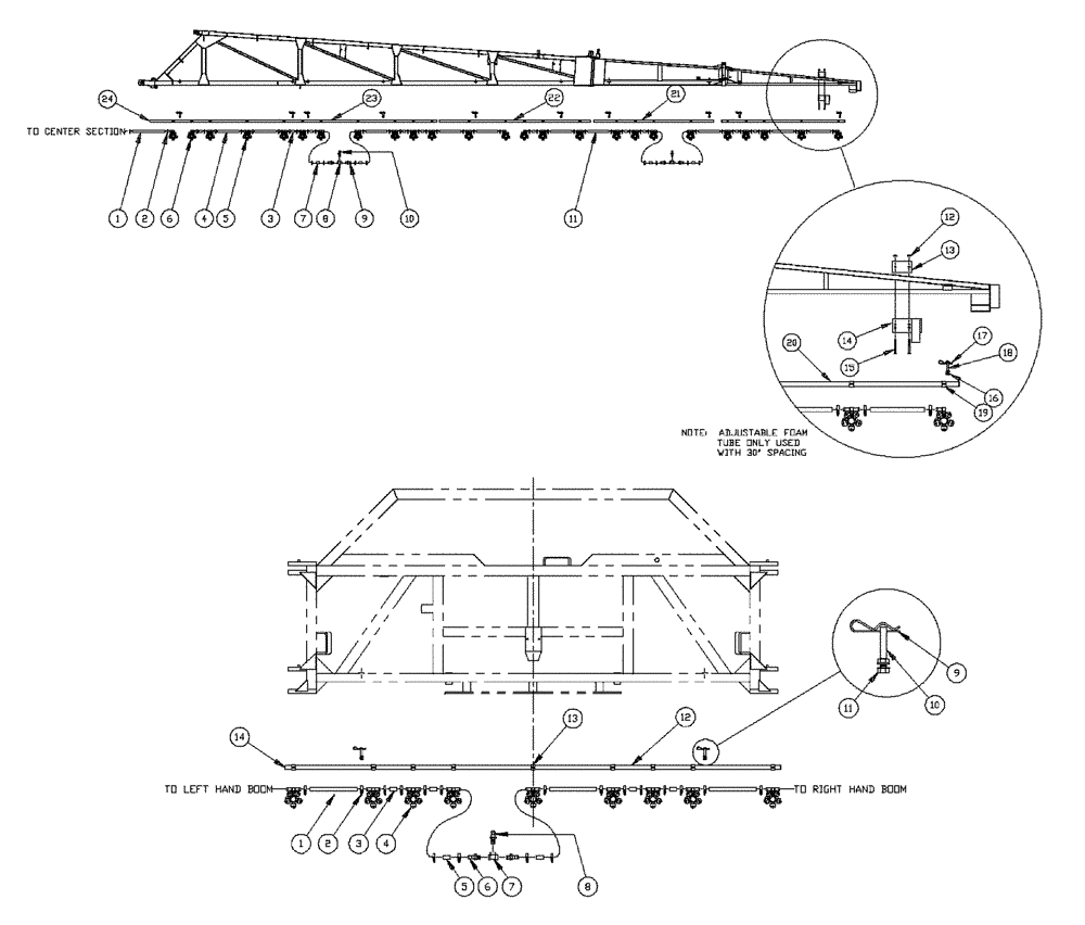 Схема запчастей Case IH PATRIOT XL - (09-043[01]) - 75 5-BOOM SHUTOFF-20"/30" ON CENTER-NOZZLES, RH BOOM 5-WAY NOZZLES Liquid Plumbing