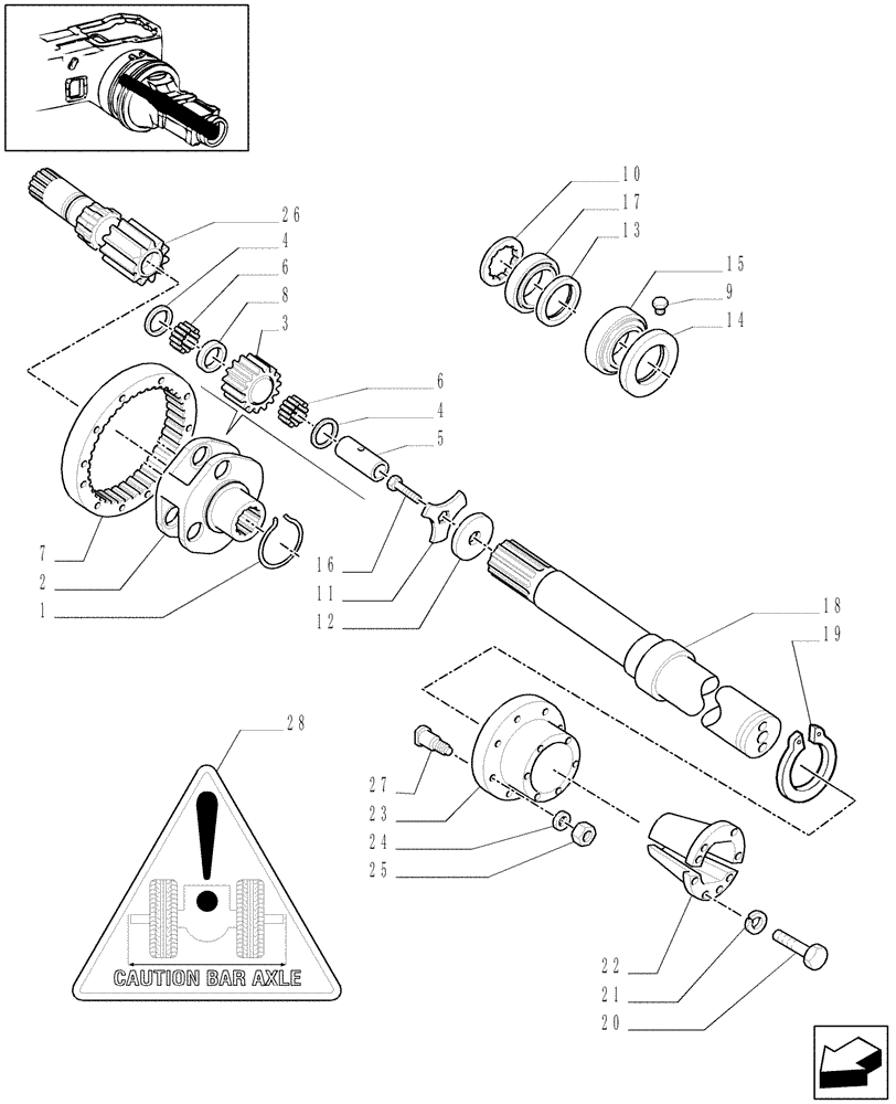 Схема запчастей Case IH MXU110 - (1.48.1/02) - (VAR.437) 98" LONG AXLE FOR STEEL DISK - SIDE REDUCER GEARINGS (05) - REAR AXLE