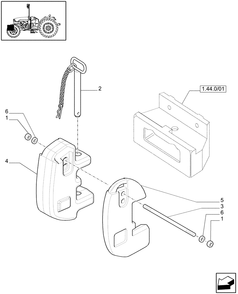 Схема запчастей Case IH JX1085C - (719242010) - (DIA KIT) SIX FRONT WEIGHTS PACK (40 KG. EACH) (18) - VARIATIONS