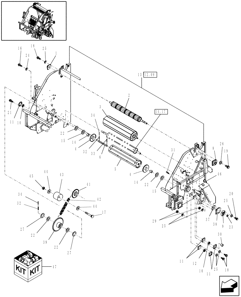 Схема запчастей Case IH RB564 - (14.10) - MAIN FRAME & ROLLS (14) - BALE CHAMBER