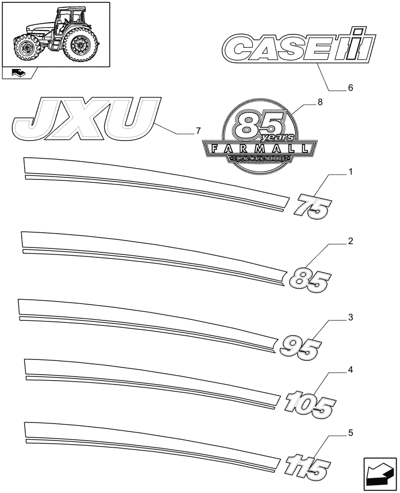 Схема запчастей Case IH FARMALL 95U - (1.98.2) - MODEL IDENTIFICATION DECALS (13) - DECALS