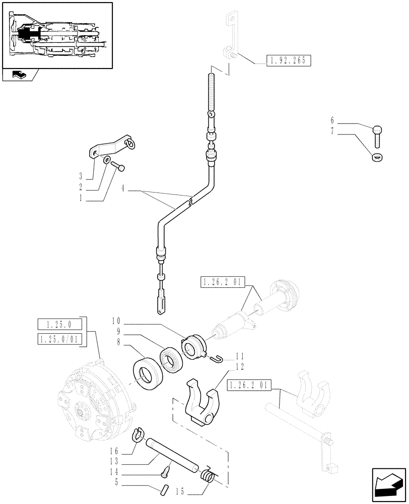 Схема запчастей Case IH FARMALL 95N - (1.26.5) - POWER TAKE-OFF CLUTCH CONTROL, CLUTCH FORK (03) - TRANSMISSION