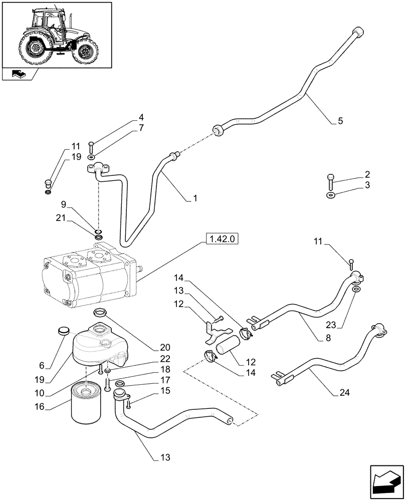 Схема запчастей Case IH FARMALL 90 - (1.82.1[01A]) - LIFT - PIPES & PARTS - D6413 (07) - HYDRAULIC SYSTEM