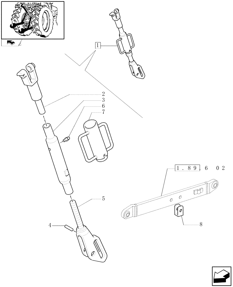 Схема запчастей Case IH FARMALL 80 - (1.89.6/02) - RH SIDE ADJUSTABLE TIE ROD (VAR.335934-336934) (09) - IMPLEMENT LIFT