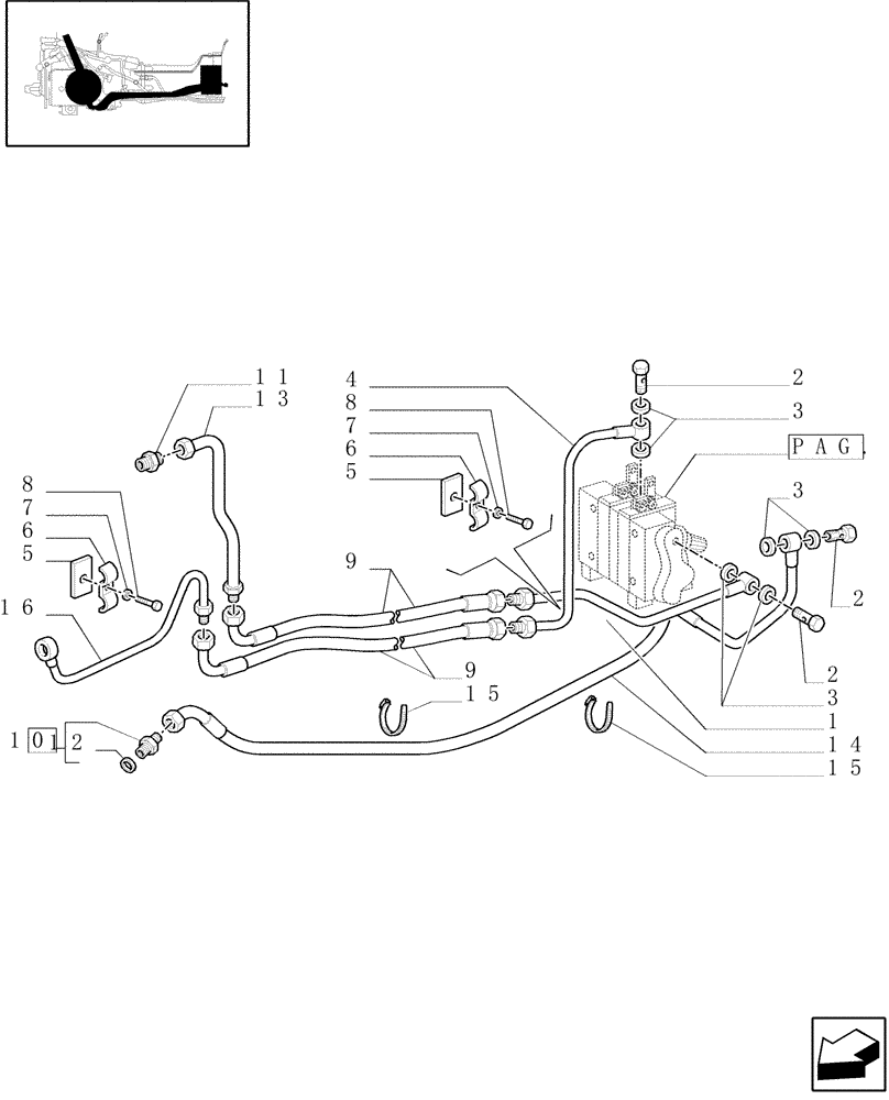 Схема запчастей Case IH JX90U - (1.82.7/11[02]) - (VAR.386-389) TWO FRONT CONTROL VALVES - PIPES (07) - HYDRAULIC SYSTEM