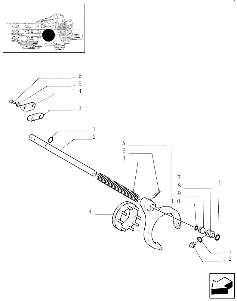 Схема запчастей Case IH JX100U - (1.32.6[02]) - DIFFERENTIAL LOCK - RODS & FORKS (03) - TRANSMISSION