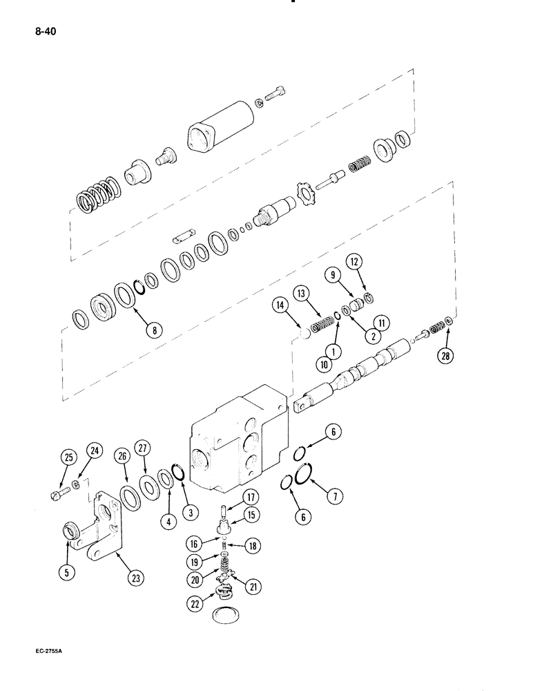 Схема запчастей Case IH 695 - (8-40) - REMOTE AUXILIARY VALVE ASSEMBLY, WITH ONE CHECK VALVE (08) - HYDRAULICS