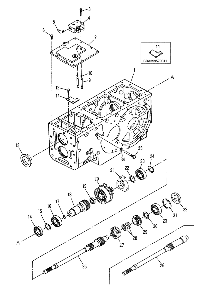 Схема запчастей Case IH DX45 - (03.13) - REAR TRANSMISSION PTO DRIVE, UPPER (03) - TRANSMISSION