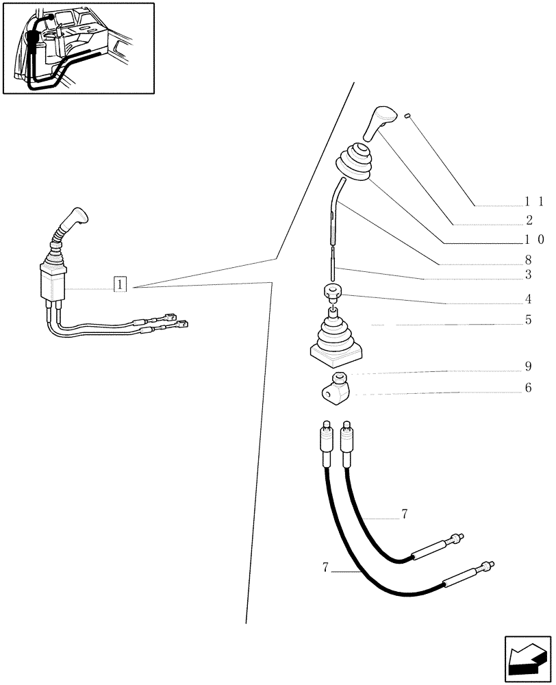 Схема запчастей Case IH JX70U - (1.82.7/16A[01A]) - (VAR.723) CONTROL VALVE JOYSTICK (CLOSED CENTER/CCLS) - CABLES AND HOOD - D4785 (07) - HYDRAULIC SYSTEM