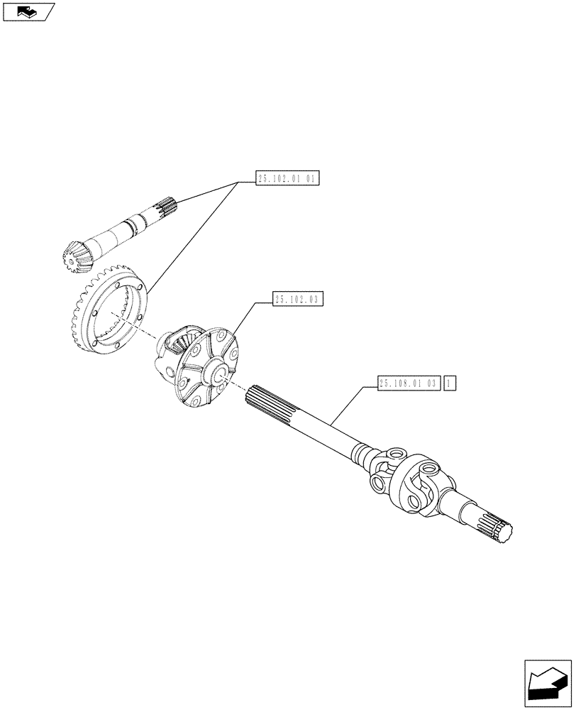 Схема запчастей Case IH FARMALL 75C - (25.108.01[02]) - 4WD FRONT AXLE - AXLE-SHAFT ARTICULATED (25) - FRONT AXLE SYSTEM