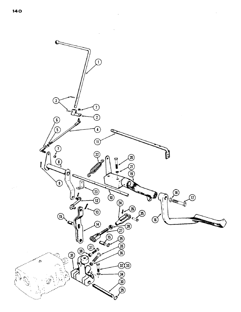 Схема запчастей Case IH 430 - (140) - CONVERTER VALVE LINKAGE, CASE-O-MATIC DRIVE (06) - POWER TRAIN