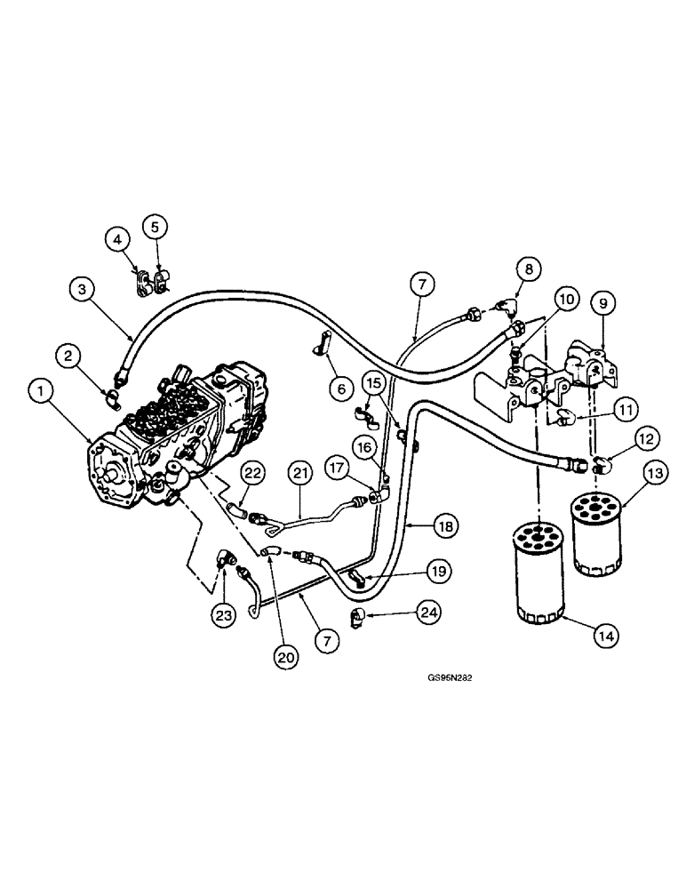 Схема запчастей Case IH DTI-466C - (9E-140) - FUEL FILTER AND CONNECTIONS 