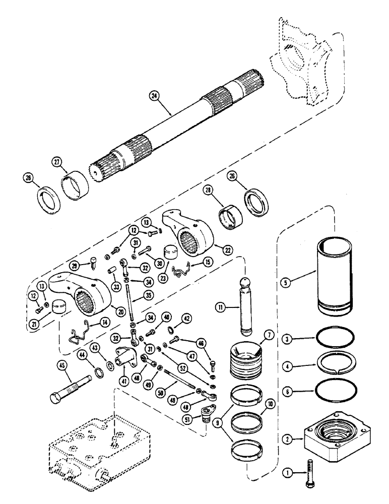 Схема запчастей Case IH 2390 - (8-300) - HITCH SYSTEM, ROCKSHAFT, POWER ARMS AND PISTONS (08) - HYDRAULICS