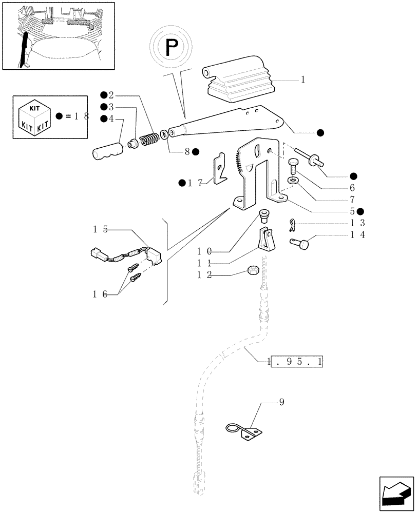 Схема запчастей Case IH PUMA 165 - (1.95.1/01) - (VAR.635) MECHANICAL CAB SUSPENSION - HANDBRAKE CONTROL (10) - OPERATORS PLATFORM/CAB