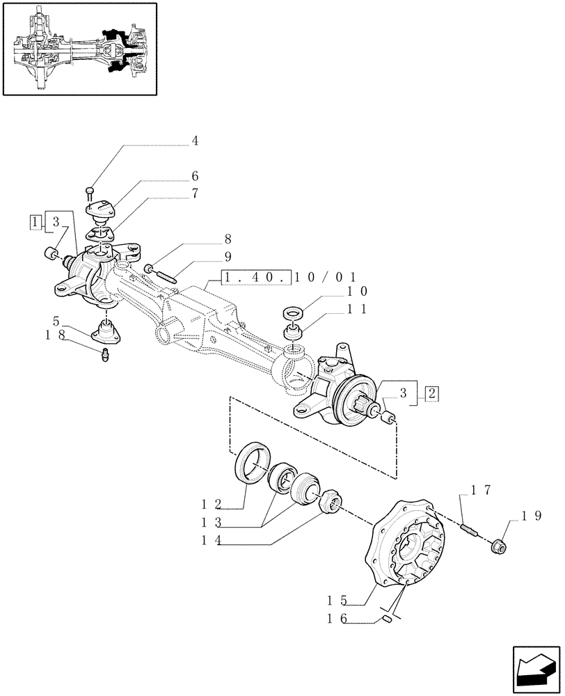 Схема запчастей Case IH MAXXUM 115 - (1.40.10/02) - (CL.3) FRONT AXLE WITH DOG CLUTCH LESS STEERING SENSOR - STEERING AXLES AND HUBS (VAR.330416) (04) - FRONT AXLE & STEERING