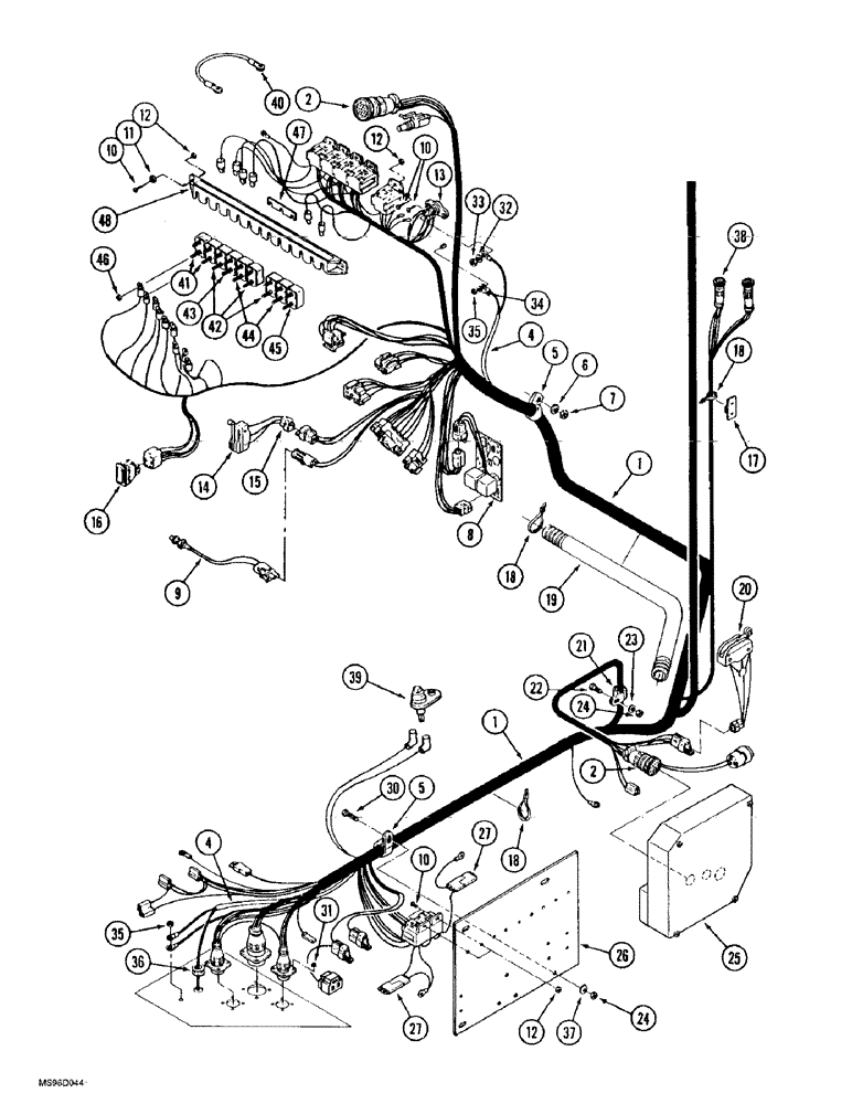 Схема запчастей Case IH 9350 - (4-08) - LOWER ROPS HARNESS, POWER SHIFT TRACTOR (04) - ELECTRICAL SYSTEMS