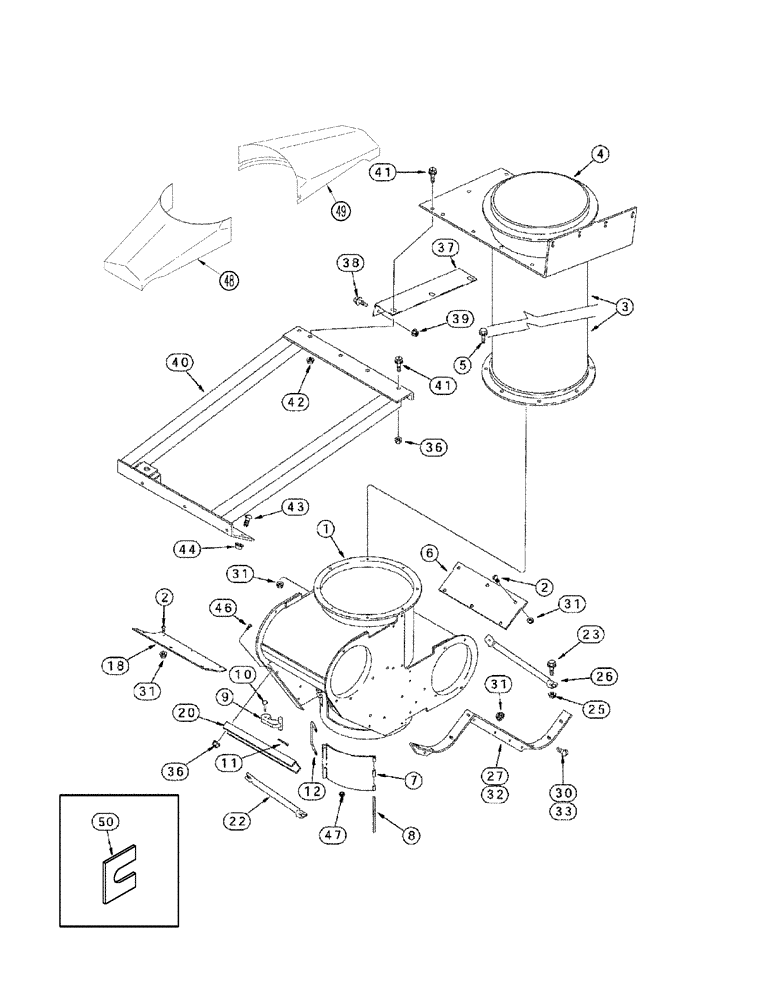 Схема запчастей Case IH 2366 - (09E-09) - UNLOADER HOUSING - GRAIN TANK, LOWER (17) - GRAIN TANK & UNLOADER