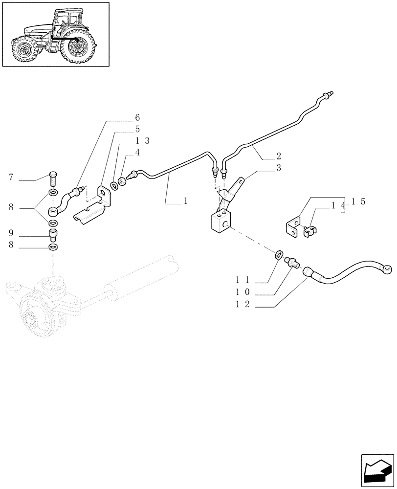 Схема запчастей Case IH JX1080U - (1.68.5/07[01]) - (VAR.415) FRONT AXLE CL. 2/BRAKE, FRONT MUDGARD HYDR. DIFF. LOCK. HYDR. TRANSM. - BRACKETS, PIPES (05) - REAR AXLE