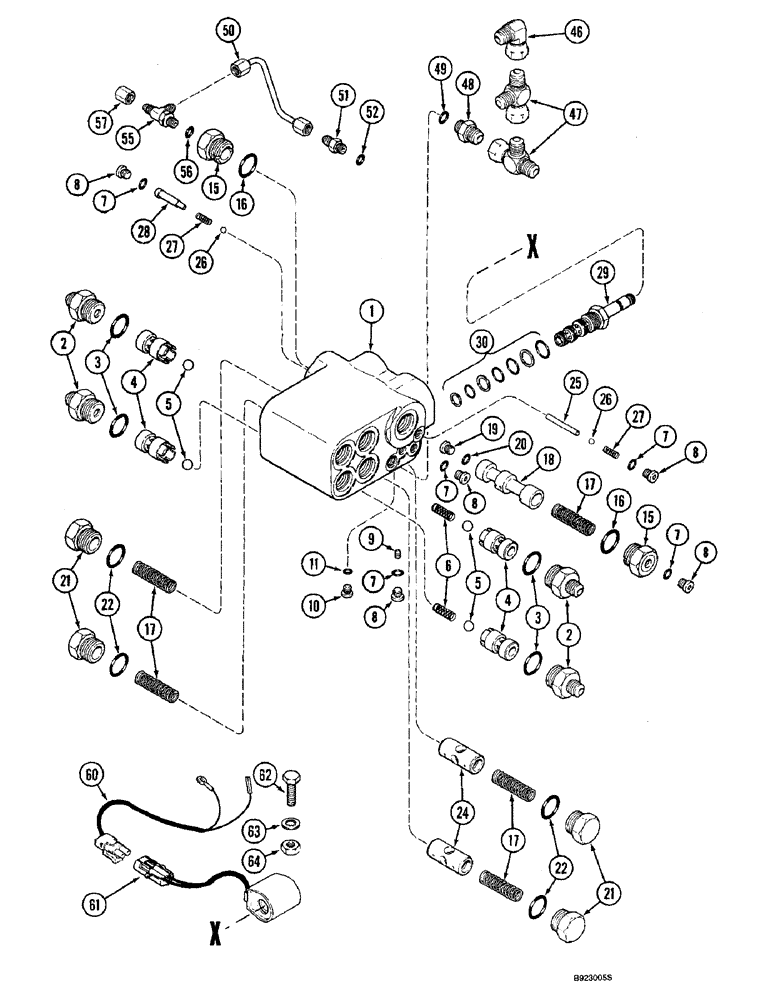 Схема запчастей Case IH 2188 - (5-38) - SELECTOR VALVE ASSEMBLY, POWER GUIDE AXLE, CORN AND GRAIN COMBINE (04) - STEERING