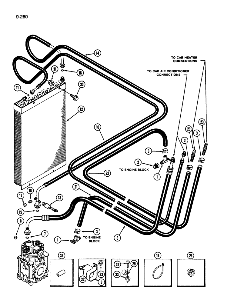 Схема запчастей Case IH 1822 - (9-260) - HEATER AND AIR CONDITIONING, CHASSIS CONNECTIONS (10) - CAB & AIR CONDITIONING