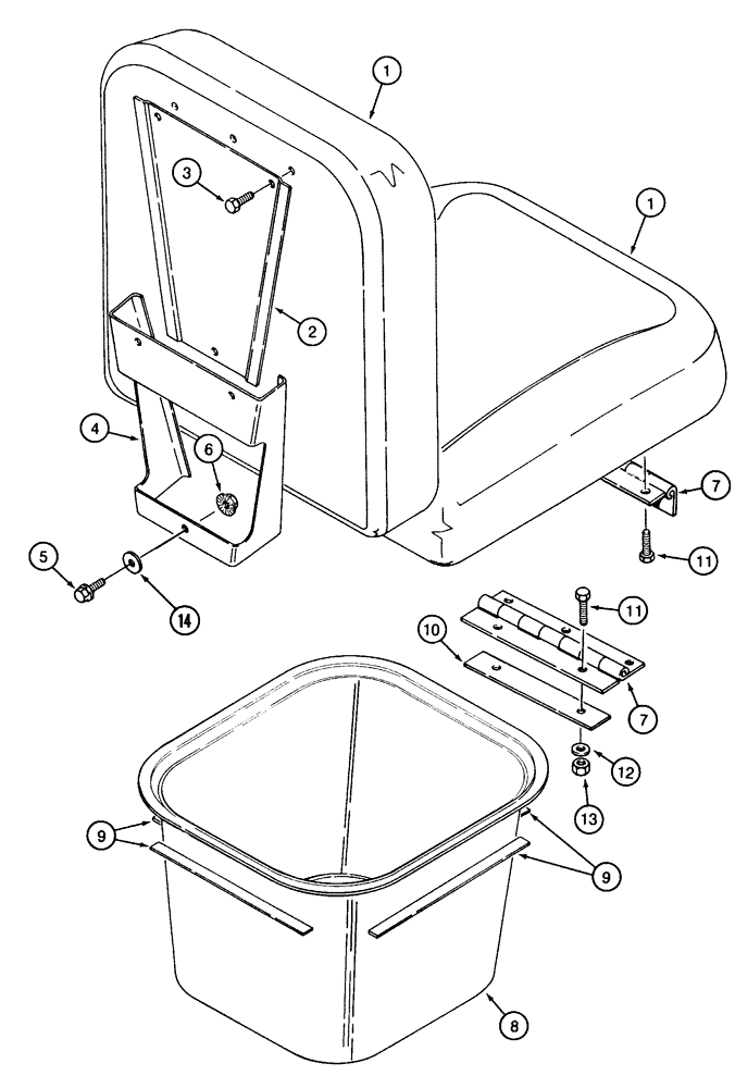 Схема запчастей Case IH 2155 - (9E-18) - BUDDY SEAT AND STORAGE TRAY (10) - CAB & AIR CONDITIONING