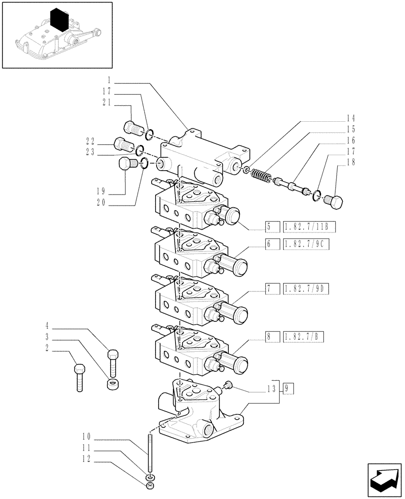 Схема запчастей Case IH JX1070C - (1.82.7/12[05]) - (VAR.166) 4 REMOTE VALVES FOR EDC - CONTROL VALVES - D5484 (07) - HYDRAULIC SYSTEM