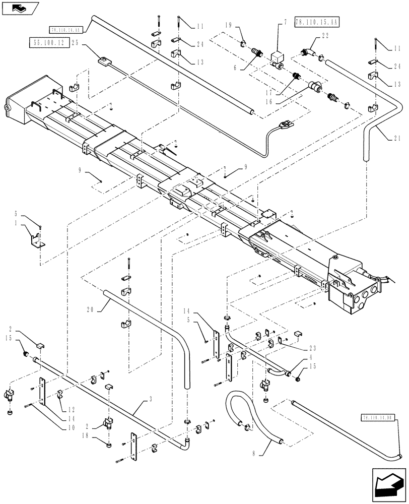 Схема запчастей Case IH 810 - (78.110.14.DA) - BOOM PLUMBING, 70, 2.5" TUBES, LH, INNER (78) - SPRAYING