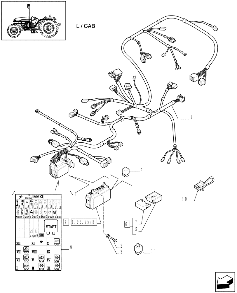 Схема запчастей Case IH JX1075C - (1.92.75[02]) - ELECTRIC CONTROLS - L/CAB (10) - OPERATORS PLATFORM/CAB