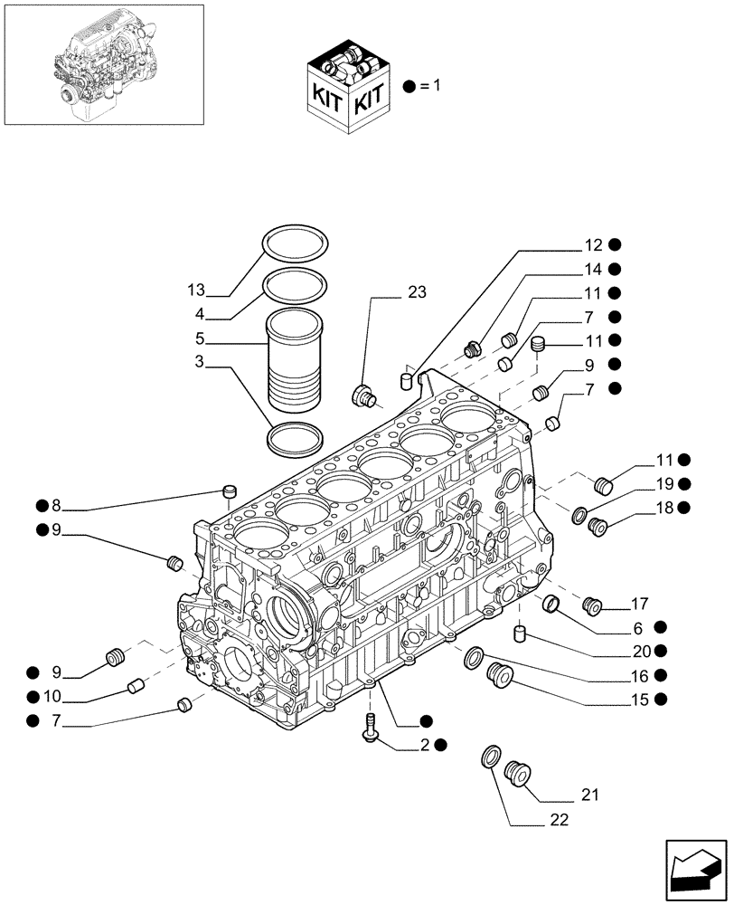 Схема запчастей Case IH 8010 - (10.001.04[03]) - CYLINDER BLOCK & RELATED PARTS - 9010 (10) - ENGINE