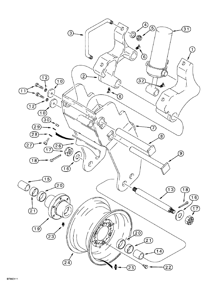 Схема запчастей Case IH 955 - (9A-091C) - CARRYING WHEELS, USED WITH 3-1/4, 4, 4-1/4 AND 4-1/2 ID X 7-1/4 INCH STROKE (GLAND TYPE) CYLINDER (09) - CHASSIS/ATTACHMENTS