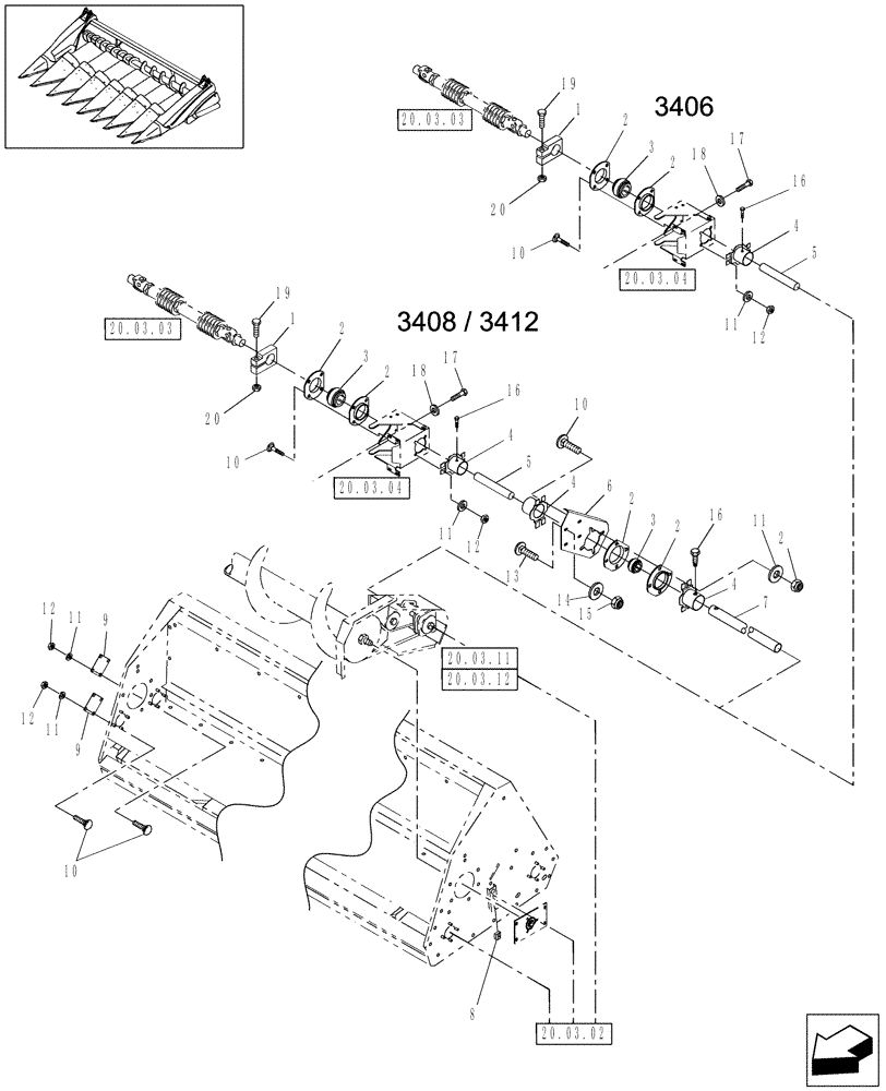 Схема запчастей Case IH 3406-36 - (20.03.01.01) - MAIN DRIVE FROM COMBINE, 6 ROW TO 12 ROW (58) - ATTACHMENTS/HEADERS